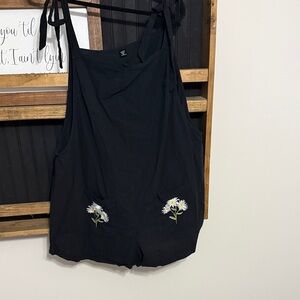SHEIN Black Jumpsuit with Daisy Embroidery